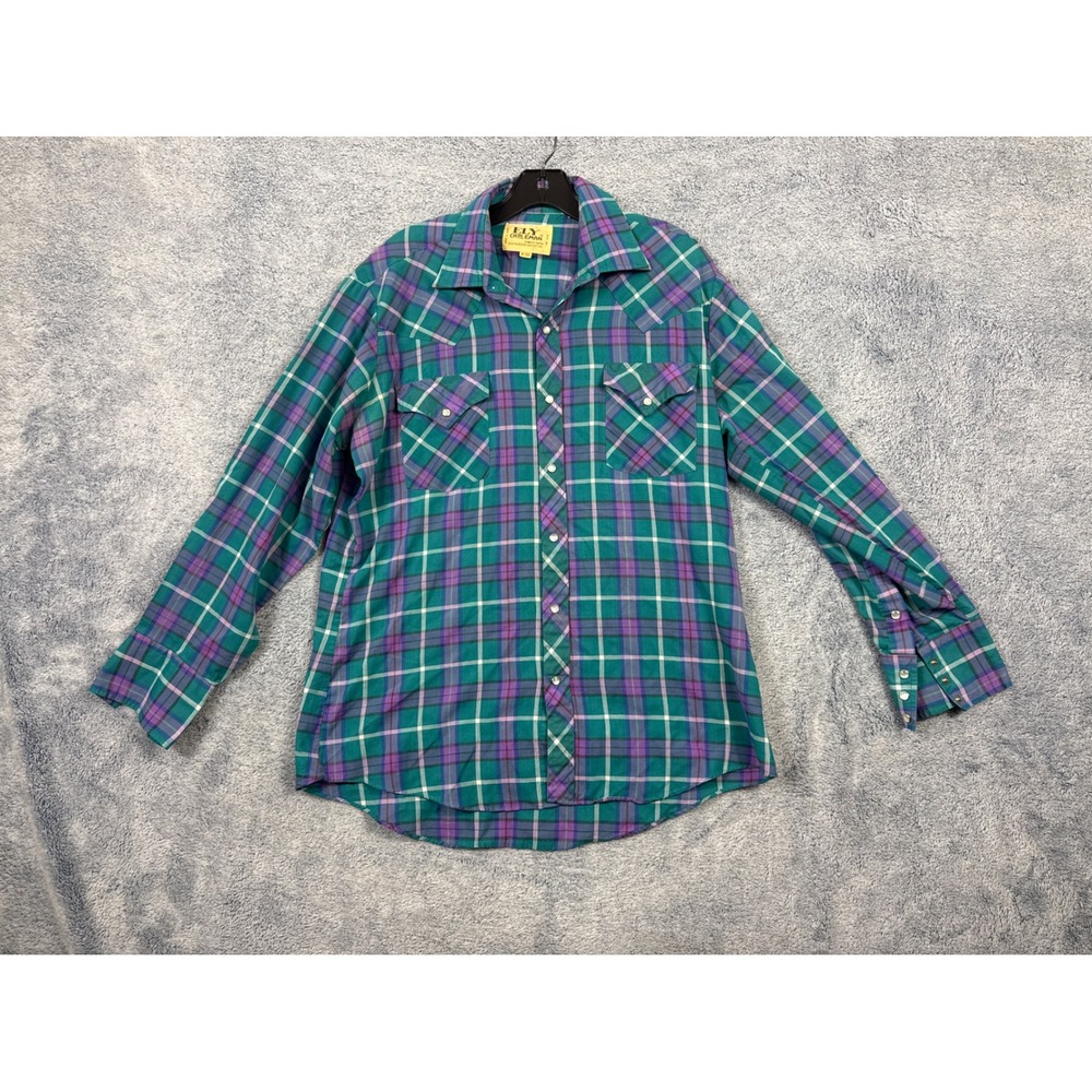 Ely Cattleman Mens 16-33 Teal Purple Plaid Western Pearl Snap Shirt L/XL